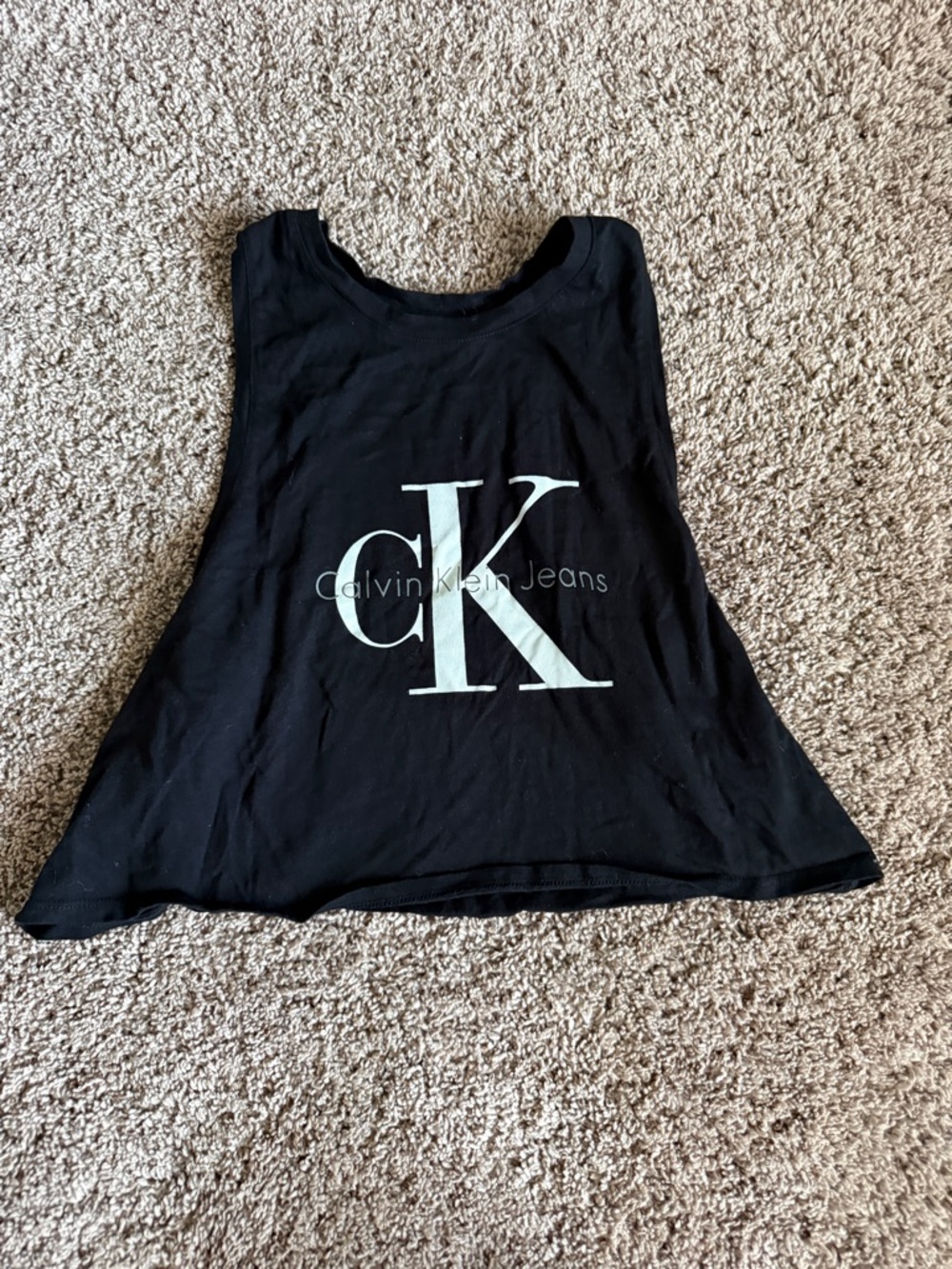 Calvin Klein Cropped Black Muscle Tank with White CK Logo